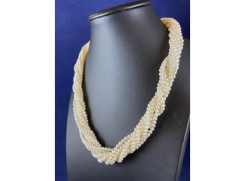 8 Strand White Pearl Necklace With Sterling SIlver Toggle Clasp, 20'