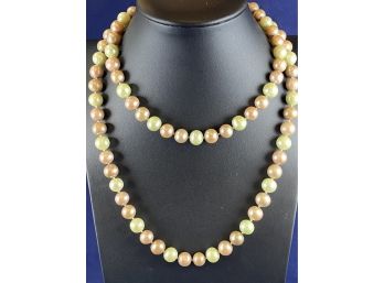 Multi-Color Pearl Hand Knotted Necklace, 36' 14K Gold Clasp - Needs Repair
