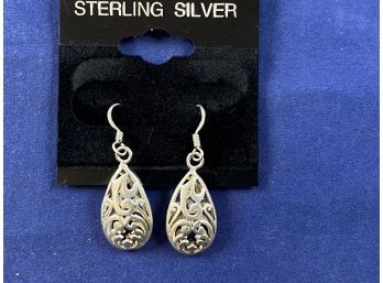 Sterling Silver Open Cut Teardrop Earrings