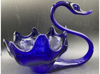Vintage Colbalt Blue  Swan Bowl Centerpiece, Art Glass