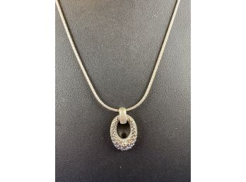 Sterling Silver Diamond Cut Snake Chain With Sterling And Marcasite Pendant, 19'