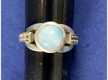 Sterling Silver And Blue Larimar Round Ring, Size 8