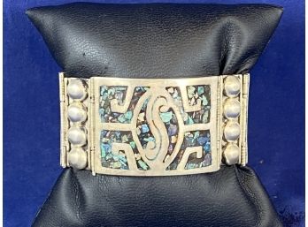 Sterling Silver And Abalone Bracelet With Clasp, Mexico, 6.5'