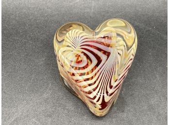 Glass Heart Paperweight, Signed