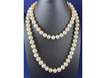White Pearl Necklace Hand Knotted With Sterling SIlver Toggle Clasp, 36'