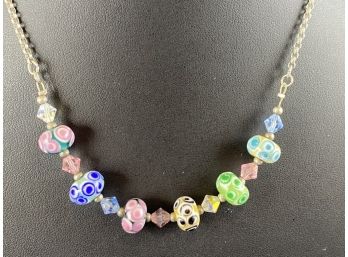 Sterling Silver With Murano Glass Necklace, 16-18.5'