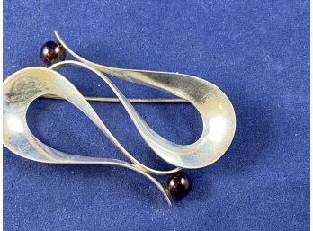 Sterling Silver Artisian Swirl Pin Brooch, Signed MDS