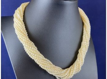 15 Strand White Pearl Necklace With Gold Over SIlver  Clasp, 16'