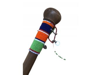 Authentic Hand-Beaded African  Maasai  Rungu Wood Club Weapon