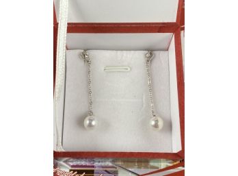 Sterling Silver, New In Box & Bag, Ha Long White Pearl Earrings, 7mm