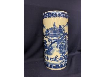 Tall Ceramic Blue And White Chinese Planter/Vessel For Umbrella Or Cane Respository