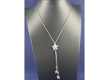 Sterling Silver Bead And Star Necklace, 15'  4' Drop