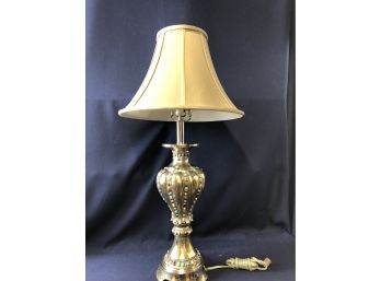 Gorgeous Heavy Bronze Table Lamp Embellished With Handpainted Colored Moldings