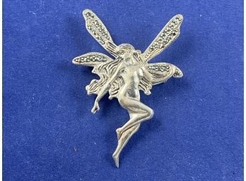 Sterling Silver & Marcasite Fairy Pin Brooch
