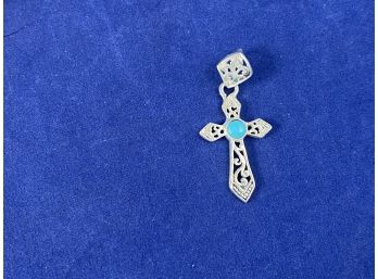 Sterling Silver Cross Pendant With Turquoise