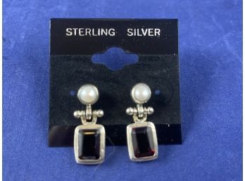 Sterling Silver Pearl And Garnet Earrings