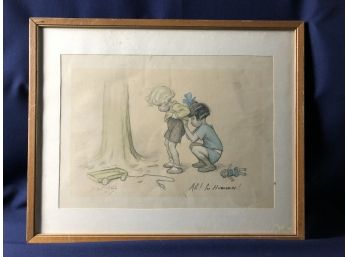 Antique Framed Restaurant Lunch Menu Of December 27, 1927 On A Lithograph By George Redon Les Hommes