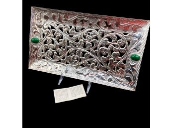 Taneez Lacquered Silver Tray With Stone Embellishments