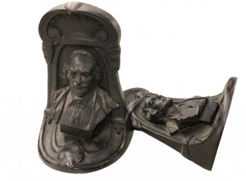 From The 1920: CAST IRON BOOKENDS~ Shakespeare~ William~ Poet~ Book Holder~ Library~ Art Object~ Home Living D