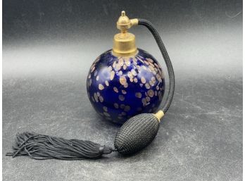 1990 Cobalt & Gold Perfume Atomizer Cased Glass Gorgeous Hand Blown Beauty With Black Bulb And Tassel