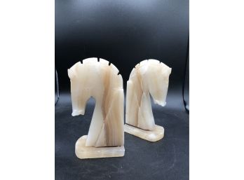 Mid Century 1980's Bookends Onyx Horse Head True Vintage Set Of 2