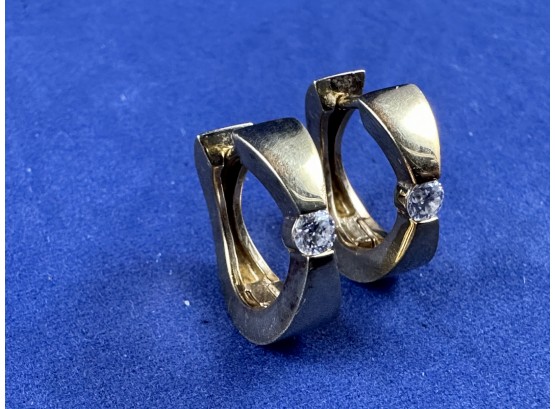 14K Yellow Gold And Diamond Huggie Earrings