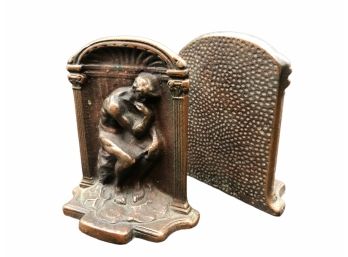 Antique The Thinker Bookends - Rodin Sculpture, Bookshelf Display, Cast Metal Library Decor