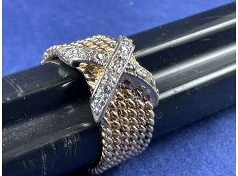 Gold Over Sterling Silver Ring With X, Size 7.5