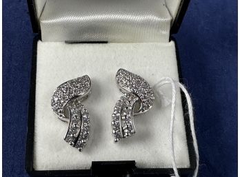 Sterling Silver With Diamond Simulant Earrings, New In Box