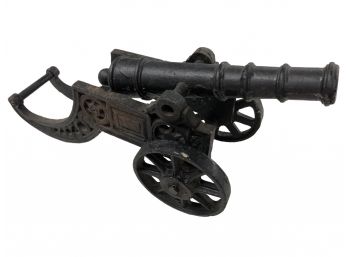 Finely Rendered English Victorian Brass Ornamental Cannon On Cast Iron Carriage