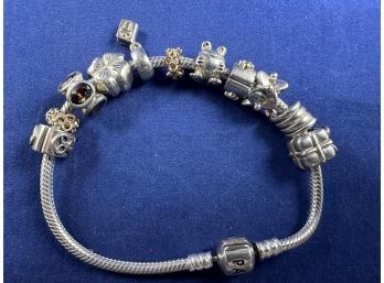 Pandora Sterling Silver Bracelet With Sterling And 14K Charms, 7.75'