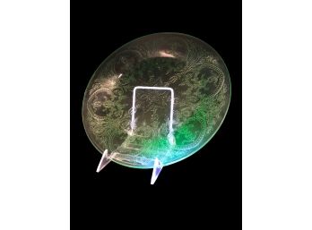 Glow In The Dark Uranium Depression Glass Platter With Intricate Design