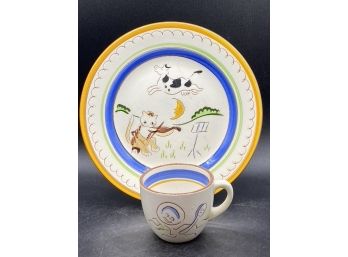 Stangl Pottery Kiddieware Plate  And Cup, Cat And The Fiddle 9 3/8'