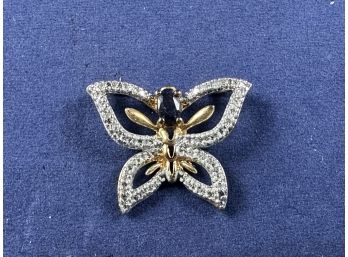 Gold Over Sterling Silver Butterfly Pendant With Stone And Diamond Simulants