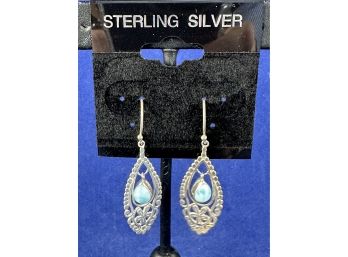 Sterling Silver And Larimar Dangle Earrings