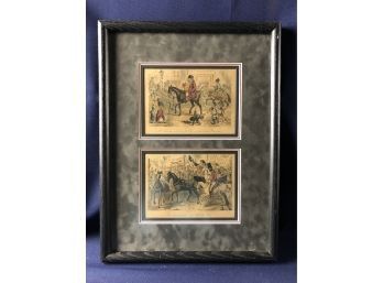 Beautiful Frame Of Two(2) Hand Coloured Hunting Prints By John Leech Circa 1854