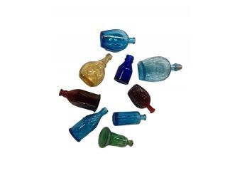 Nine(9) Collectible/antique/vintage Colored Glass Mini-bottles
