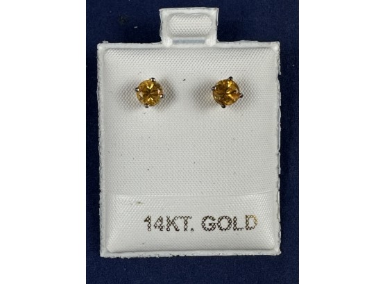 14K Yellow Gold Citrine Stud Earrings, 5mm