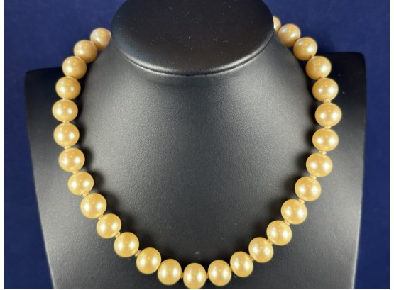 Pearl Necklace, 11.5 Mm Pearls, Hand Knotted With Sterling Vintage Clasp, 16'