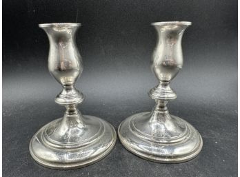 Empire Pair Of Sterling Silver Weighted Candlestick Holders
