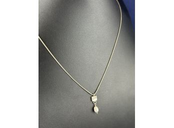 Sterling Silver And Pearl Drop Necklace, 16'