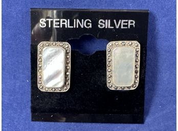 Sterling Silver, Mother Of Pearl And Marcasite Clip On Earrings