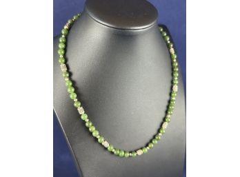 Sterling Silver And Jade Necklace, 18'