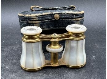 Vintage Mother Of Pearl Opera Glasses In Case, Lemaire Paris