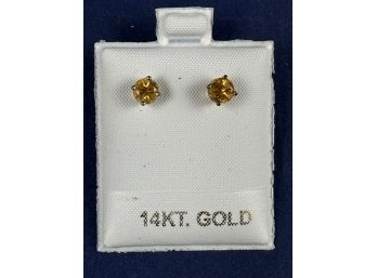 14K Yellow Gold Citrine Stud Earrings, 5mm