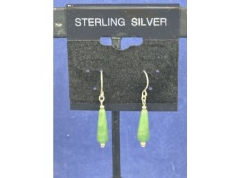 Jade Teardrop And Sterling Silver Earrings