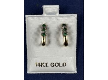 14K Yellow Gold Diamond Emerald Earrings