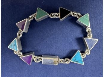 Sterling Silver Inlaid Triangle Bracelet , 8', Mexico