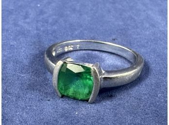 Sterling Silver Faceted Green Stone Ring, Size 7