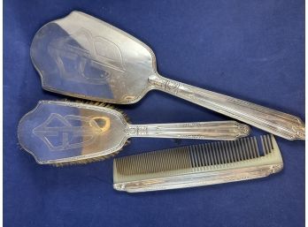 Vintage Sterling Silver Brush, Comb And Mirror, Personalized EB